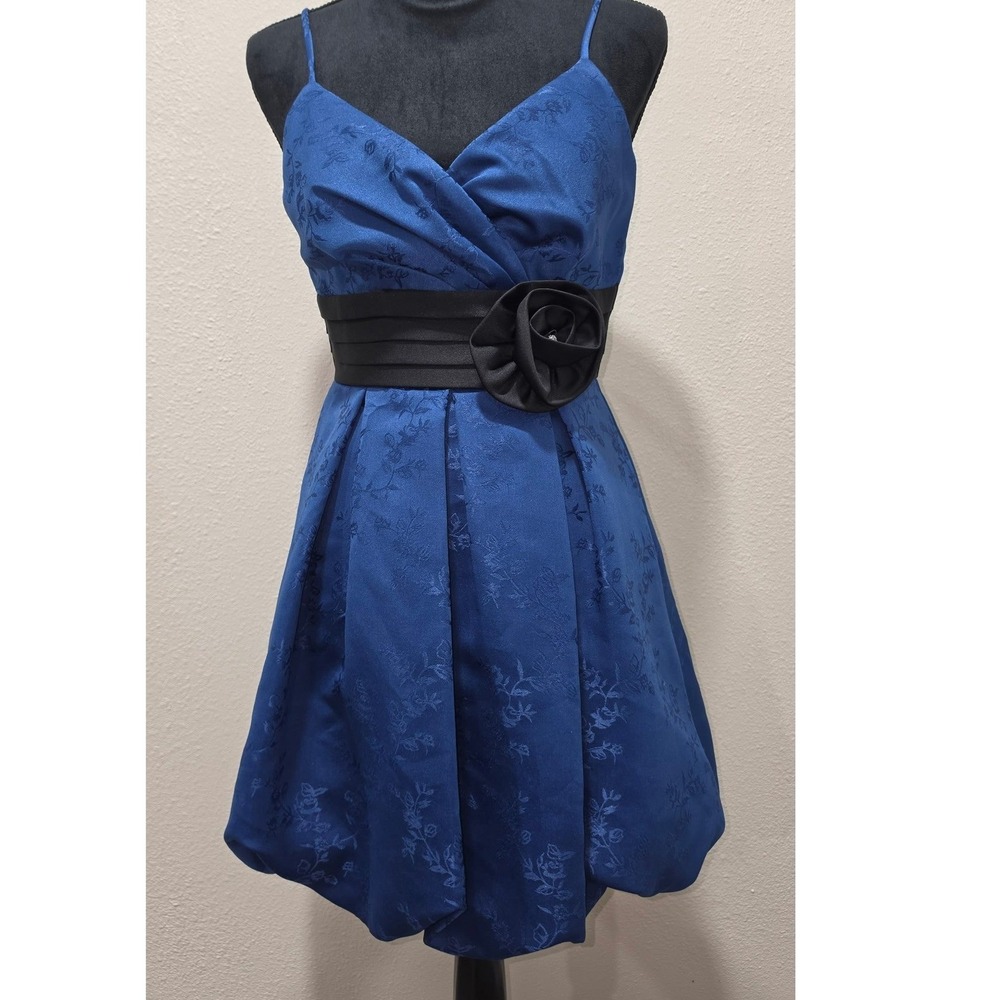 Y2K Whimsygoth Roberta Blue Floral Jacquard Bubble Hem Dress Black Size3/4